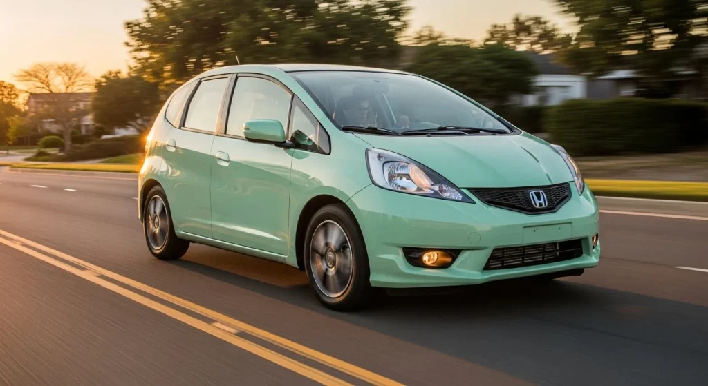 Honda Fit light Mint Green on road